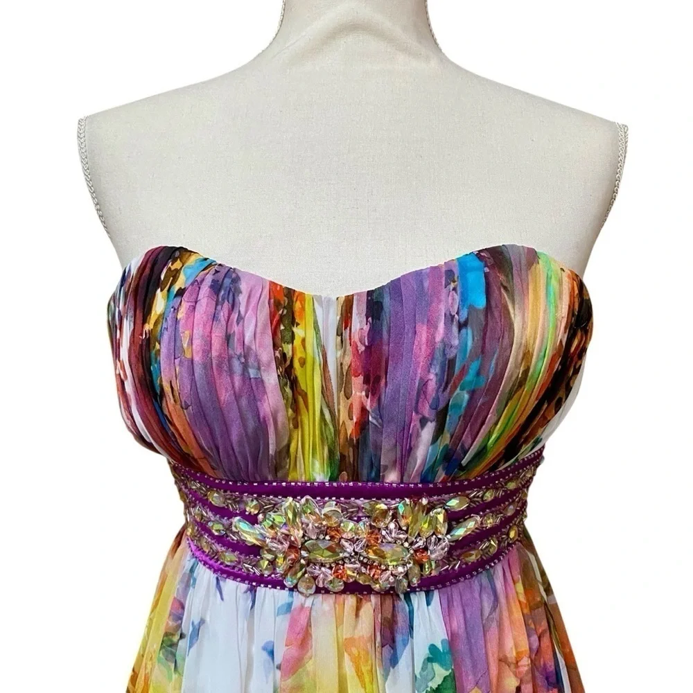 Tony Bowls Le Gala Floral Beaded Strapless Prom Gown Dress Size 2